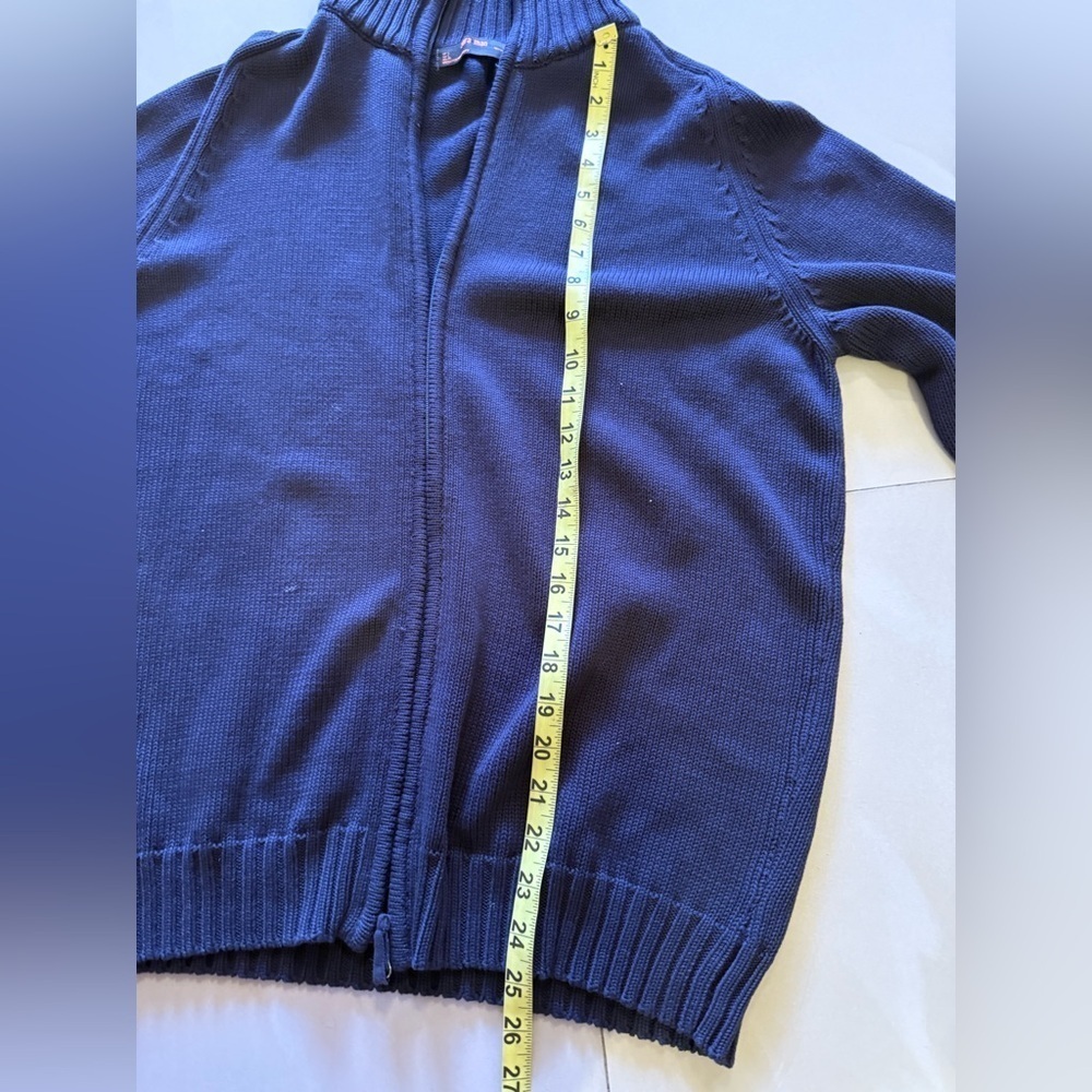 ZARA Man Textured Full Zip Pullover in dark Navy cotton size Large knit - Picture 14 of 16
